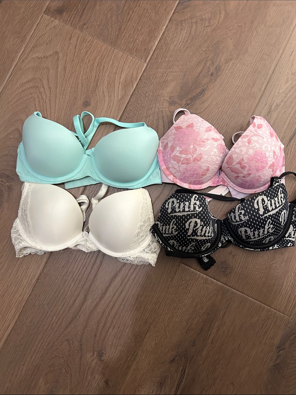 PINK Victoria's Secret Black Logo & Mint, Pink, Cream Bra Set